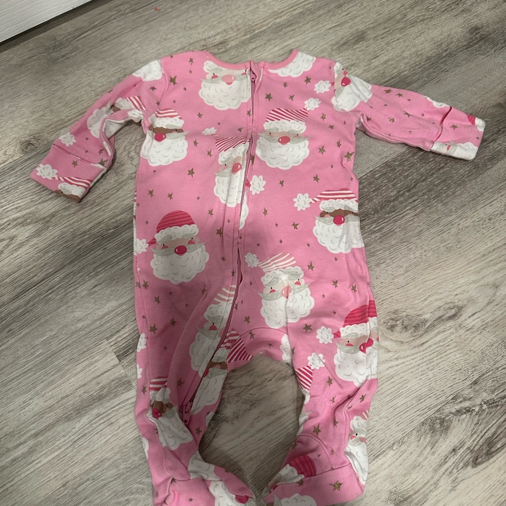 Festive Pink Santa Kids Footie in baby pink